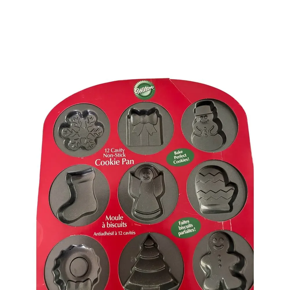 Wilton Christmas Holiday 12 Cavity Cookie Pan Nonstick Shapes 2105-8122 NOS